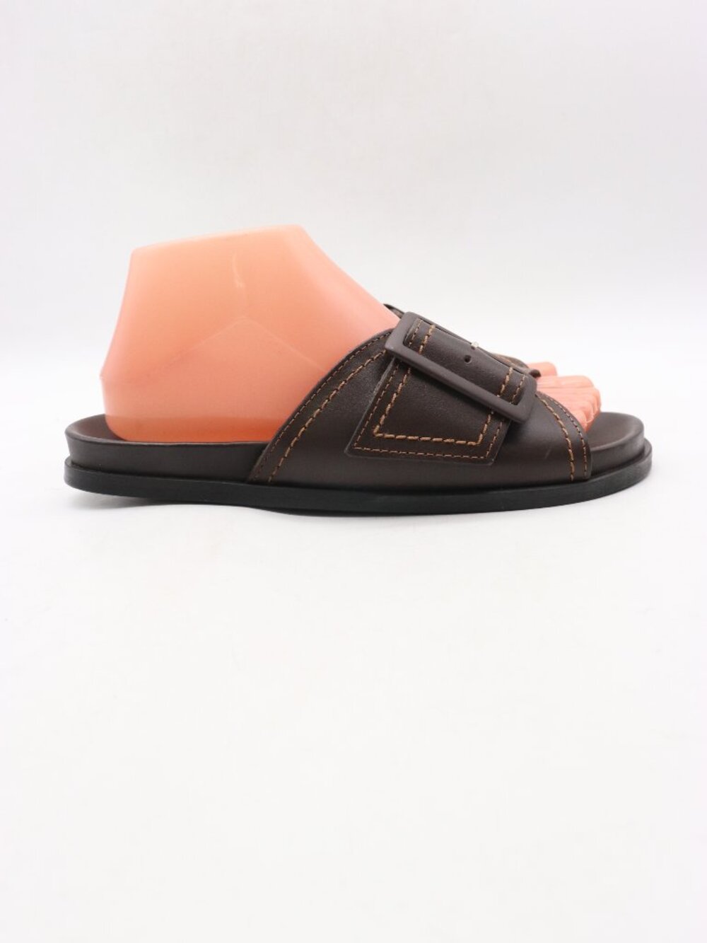 COS Contrast Stitch Buckled Brown Leather Women's EU 38 Slides Sandals